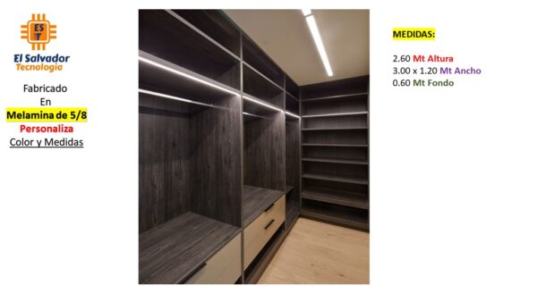 Closet de Melamina para Hogar con Gavetas - TLS 313 - 2.60m Altura x 3.00m Ancho x 0.60m Fondo