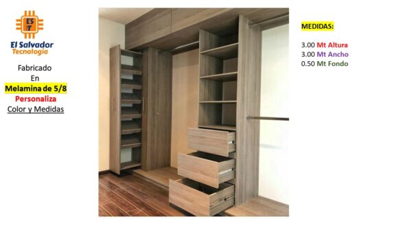 Closet de Melamina para Hogar con Gavetas - TLS 314 - 3.00m Altura x 3.00m Ancho x 0.50m Fondo