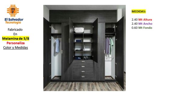 Closet de Melamina para Hogar con Gavetas y Puertas Abatibles - TLS 315 - 2.40m Altura x 2.40m Ancho x 0.60m Fondo