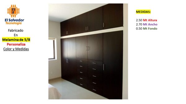 Closet de Melamina para Hogar con Gavetas y Puertas Abatibles - TLS 316 - 2.50m Altura x 2.70m Ancho x 0.50m Fondo