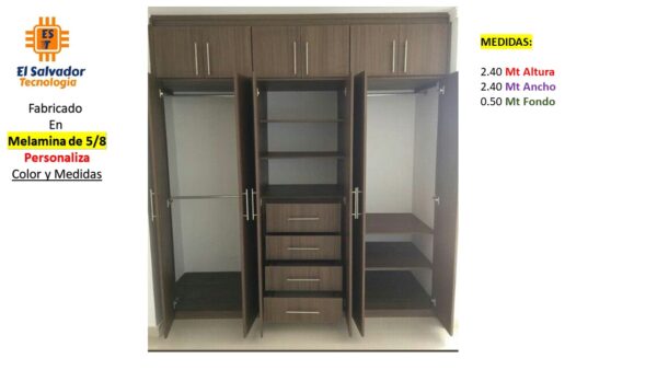 Closet de Melamina para Hogar con Gavetas y Puertas Abatibles - TLS 317 - 2.40m Altura x 2.40m Ancho x 0.50m Fondo