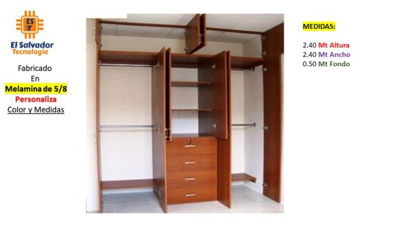 Closet de Melamina para Hogar con Gavetas y Puertas Abatibles - TLS 318 - 2.40m Altura x 2.40m Ancho x 0.50m Fondo