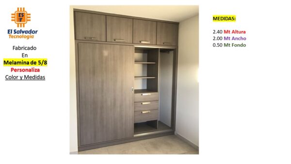 Closet de Melamina para Hogar con Gavetas y Puertas Abatibles - TLS 319 - 2.40m Altura x 2.00m Ancho x 0.50m Fondo