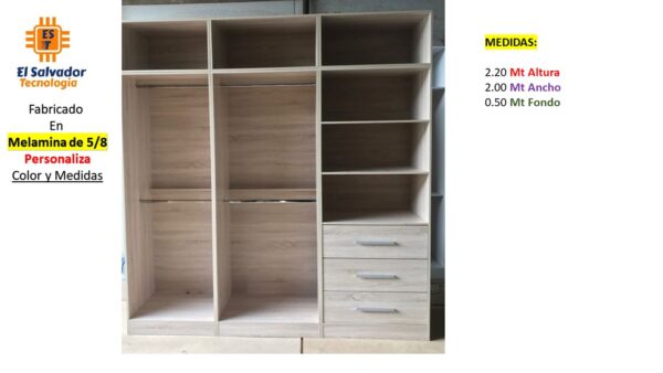 Closet de Melamina para Hogar con Gavetas - TLS 326 - 2.20m Altura x 1.80m Ancho x 0.60m Fondo