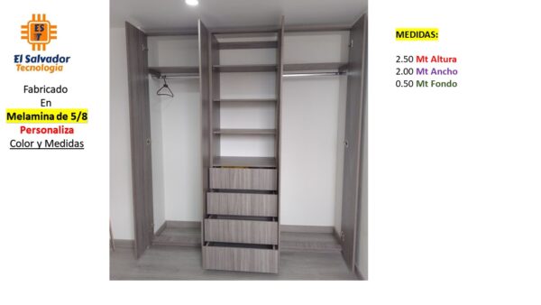 Closet de Melamina para Hogar con Gavetas - TLS 327 - 2.50m Altura x 2.00m Ancho x 0.50m Fondo