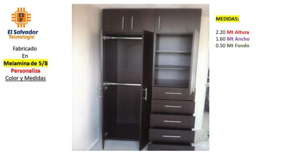 Closet de Melamina para Hogar con Gavetas y Puertas Abatibles - TLS 329 - 2.20m Altura x 1.60m Ancho x 0.50m Fondo