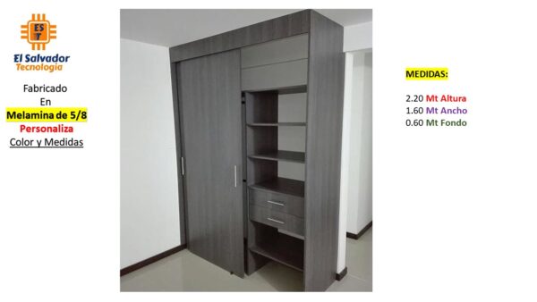 Closet de Melamina para Hogar con Gavetas y Puertas Abatibles - TLS 331 - 2.20m Altura x 1.60m Ancho x 0.60m Fondo