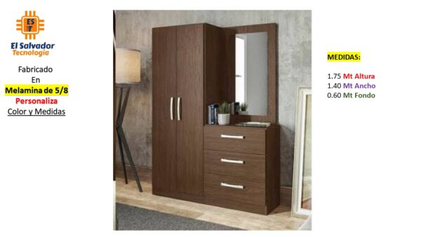 Closet de Melamina para Hogar con Gavetas y Puertas Abatibles - TLS 332 - 1.75m Altura x 1.40m Ancho x 0.60m Fondo