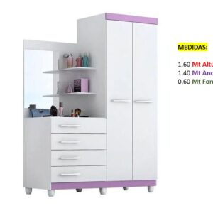 Closet de Melamina para Hogar con Gavetas y Puertas Abatibles - TLS 334 - 1.60m Altura x 1.40m x 0.60m Fondo