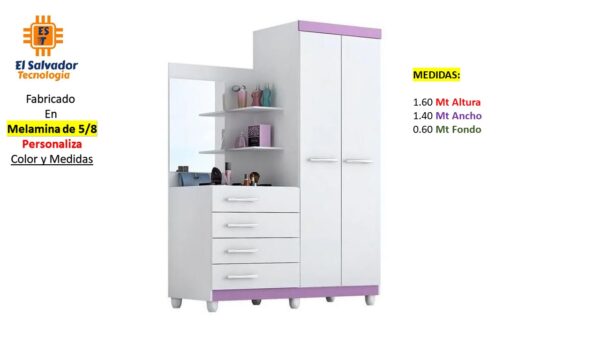 Closet de Melamina para Hogar con Gavetas y Puertas Abatibles - TLS 334 - 1.60m Altura x 1.40m x 0.60m Fondo