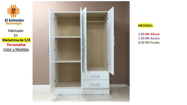 Closet de Melamina para Hogar con Gavetas y Puertas Abatibles - TLS 335 - 1.60m Altura x 1.50m Ancho x 0.50m Fondo