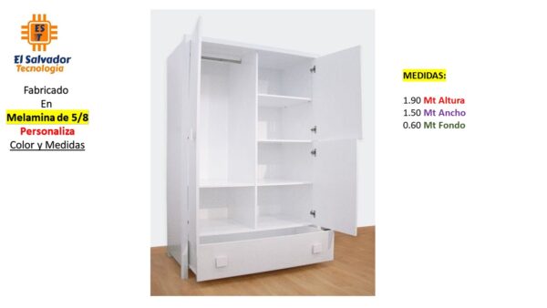 Closet de Melamina para Hogar con Gavetas y Puertas Abatibles - TLS 338 - 1.90m Altura x 1.50m Ancho x 0.60m Fondo