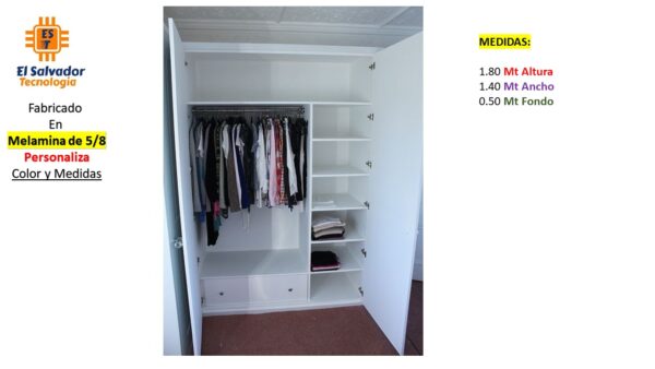 Closet de Melamina para Hogar con Gavetas - TLS 285 - 1.80m Altura x 1.40m Ancho x 0.50m Fondo