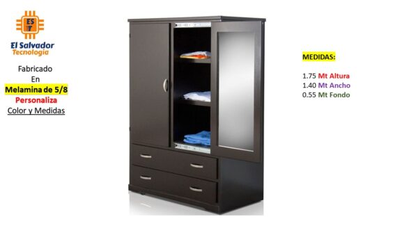 Closet de Melamina para Hogar con Gavetas - TLS 341 - 1.75m Altura x 1.40m Ancho x 0.55m Fondo