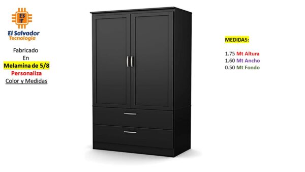 Closet de Melamina para Hogar con Gavetas y Puertas Abatibles - TLS 343 - 1.75m Altura x 1.60m Ancho x 0.50m Fondo