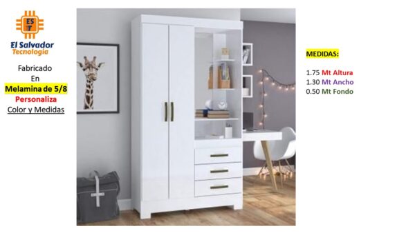 Closet de Melamina para Hogar con Gavetas y Puertas Abatibles - TLS 347 - 1.75m Altura x 1.30m Ancho x 0.50m Fondo