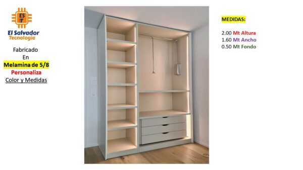 Closet de Melamina para Hogar con Gavetas - TLS 286 - 2.00m Altura x 1.60m Ancho x 0.50m Fondo