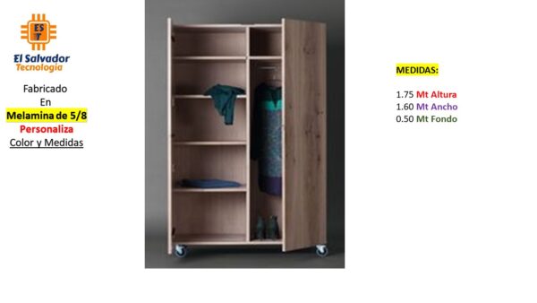 Closet de Melamina para Hogar con Puerta Abatible - TLS 350 - 1.75m Altura x 1.60m Ancho x 0.50m Fondo