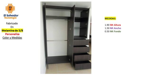 Closet de Melamina para Hogar con Gavetas y Puerta Abatible - TLS 352 - 1.90m Altura x 1.50m Ancho x 0.50m Fondo