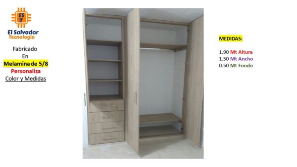 Closet de Melamina para Hogar con Gavetas y Puerta Abatible - TLS 353 - 1.90m Altura x 1.50m Ancho x 0.50m Fondo