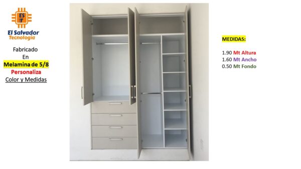 Closet de Melamina para Hogar con Gavetas y Puerta Abatible - TLS 354 - 1.90m Altura x 1.60m Ancho x 0.50m Fondo