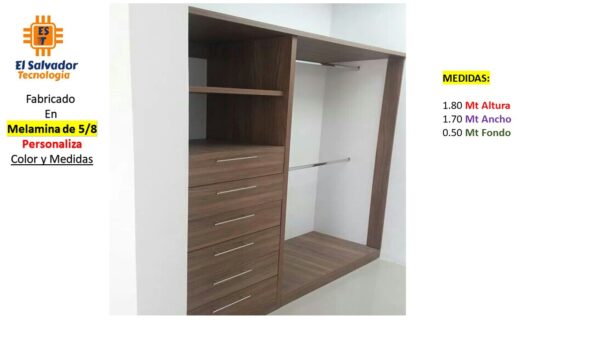 Closet de Melamina para Hogar con Gavetas - TLS 355 - 1.80m Altura x 1.70m Ancho x 0.50m Fondo