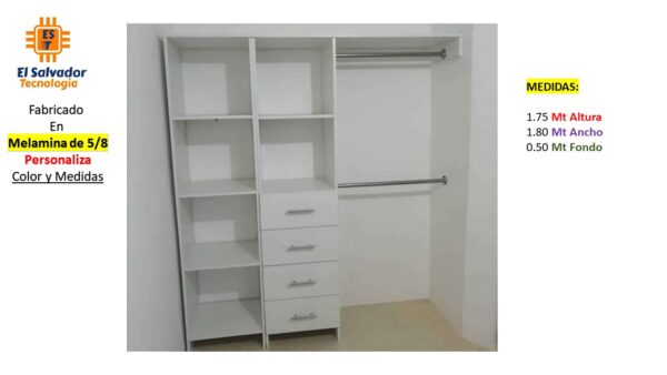 Closet de Melamina para Hogar con Gavetas - TLS 357 - 1.75m Altura x 1.80m Ancho x 0.50m Fondo