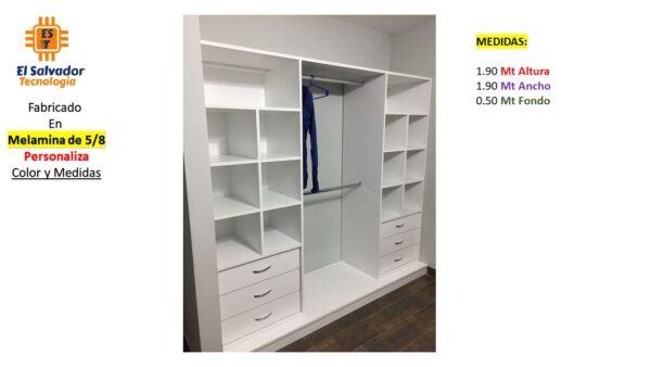 Closet de Melamina para Hogar con Gavetas - TLS 287 - 1.90m Altura x 1.90m Ancho x 0.50m Fondo