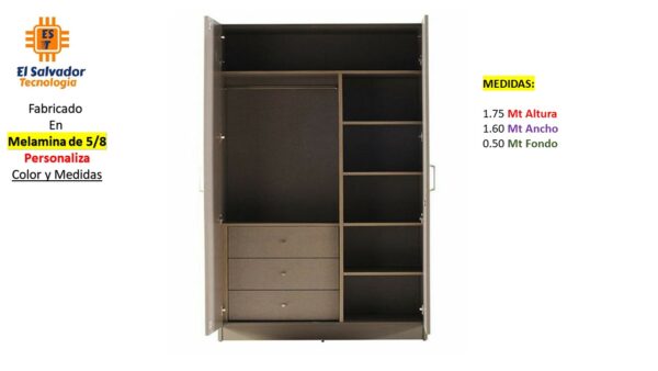 Closet de Melamina para Hogar con Gavetas y Puertas Abatibles - TLS 360 - 1.75m Altura x 1.60m Ancho x 0.50m Fondo