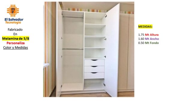 Closet de Melamina para Hogar con Gavetas y Puertas Abatibles - TLS 361 - 1.75m Altura x 1.60m Ancho x 0.50m Fondo