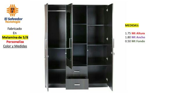 Closet de Melamina para Hogar con Gavetas y Puertas Abatibles - TLS 362 - 1.75m Altura x 1.80m Ancho x 0.50m Fondo