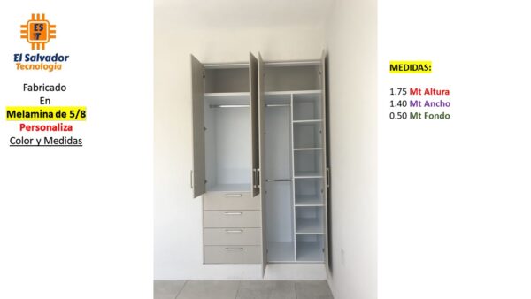 Closet de Melamina para Hogar con Gavetas y Puertas Abatibles - TLS 363 - 1.75m Altura x 1.40m Ancho x 0.50m Fondo