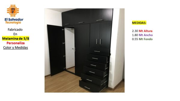 Closet de Melamina para Hogar con Gavetas y Puertas Abatibles - TLS 366 - 2.30m Altura x 1.80m Ancho x 0.55m Fondo