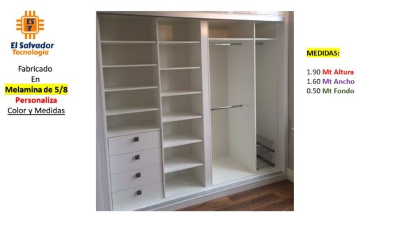 Closet de Melamina para Hogar con Gavetas y Puertas Abatibles - TLS 367 - 1.90m Altura x 1.60m Ancho x 0.50m Fondo