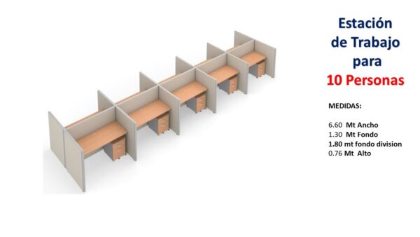 Estación de Trabajo para 10 Personas - Incluye archivo robot - TLS 482 - 6.60m Ancho x 1.30m Fondo x 0.76m Alto