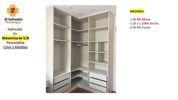 Closet de Melamina para Hogar con Gavetas - TLS 288 - 1.90 x 1.10m Ancho x 0.50m Fondo