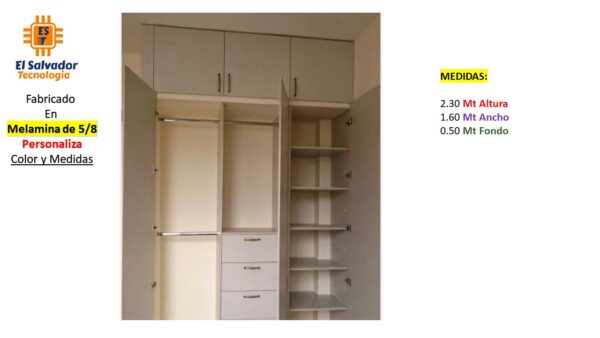 Closet de Melamina para Hogar con Gavetas y Puertas Abatibles - TLS 369 - 2.30m Altura x 1.60m Ancho x 0.50m Fondo