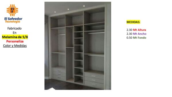 Closet de Melamina para Hogar con Gavetas - TLS 370 - 2.30m Altura x 2.30m Ancho x 0.50m Fondo