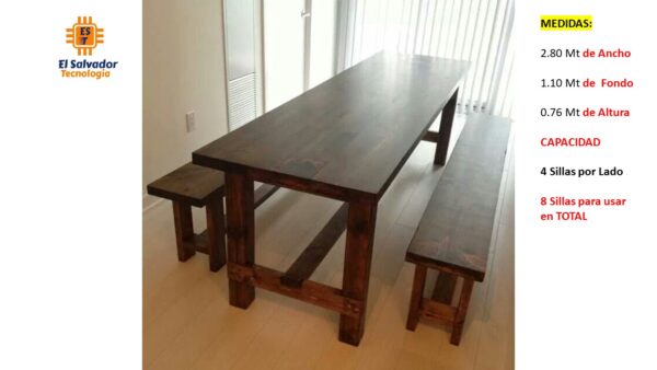 Mesa Para Comedor - Para 8 personas - TLS 264 - 2.80m Ancho x 1.10m Fondo x 0.76m Altura