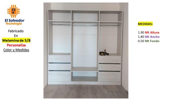 Closet de Melamina para Hogar con Gavetas - TLS 372 - 1.90m Altura x 1.80m Ancho x 0.50m Fondo