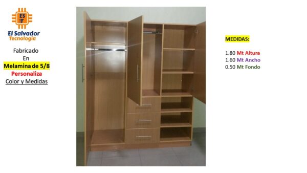 Closet de Melamina para Hogar con Gavetas - TLS 373 - 1.80m Altura x 1.60m Ancho x 0.50m Fondo