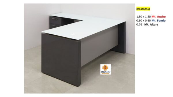 Escritorio Modular en L con Gavetas - TLS 703 - 1.50m x 1.50m Ancho x 0.60m Fondo x 0.76m Altura