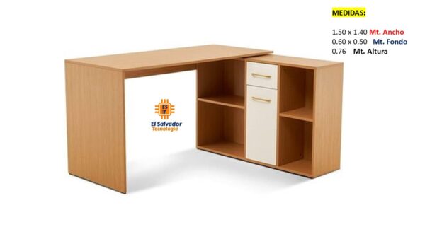 Escritorio Modular en L con Repisa - TLS 614 - 1.50m x 1.40m Ancho x 0.60m Fondo x 0.76m Altura