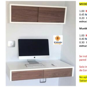 Escritorio Multi usos con Mueble Aéreo - TLS 643 - 1.00m Ancho x 0.45m Fondo x 0.20m Altura