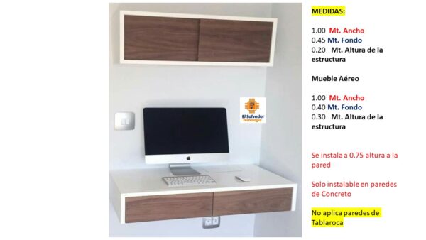 Escritorio Multi usos con Mueble Aéreo - TLS 643 - 1.00m Ancho x 0.45m Fondo x 0.20m Altura