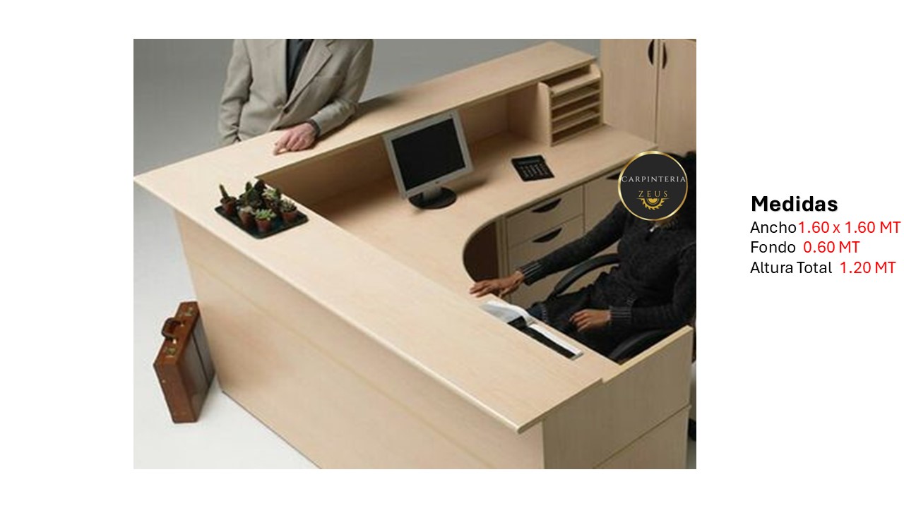 Recepción Modular en L de Melamina - TLS 1105 - 1.60m x 1.60m Ancho x 0.60m Fondo x 1.20m Altura