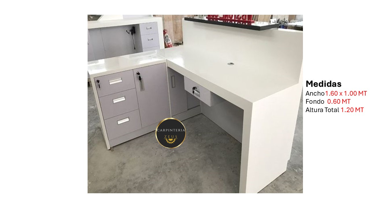 Recepción Modular en L de Melamina - TLS 1108 - 1.60m x 1.00m Ancho x 0.60m Fondo x 1.20m Altura