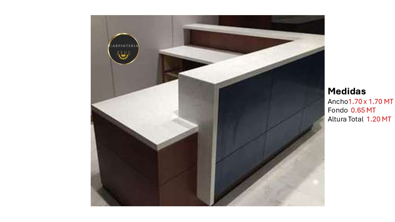 Recepción Modular en L de Melamina - TLS 1141 - 1.70m x 1.70m Ancho x 0.65m Fondo x 1.20m Altura