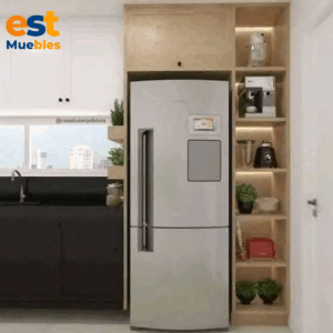 Mueble de cocina con espacio para refrigerardor y estantes decorativos–TLS–3170– 1.15 ancho x 0.75 fondo x  3.00 altura