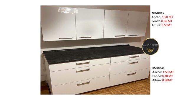 Mueble Aéreo y Credenza para Cocina de Melamina - TLS 1352 - 1.50m Ancho x 0.36m Fondo x 0.55 Altura